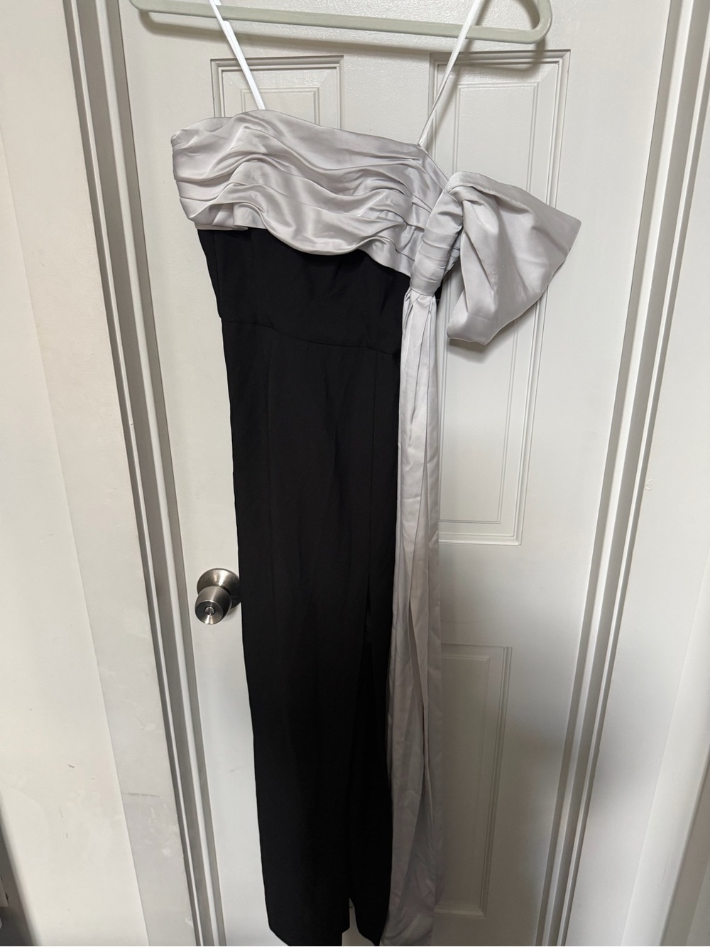 Black strapless Dress with Silver Sash